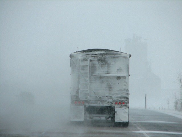truck driving ice snow